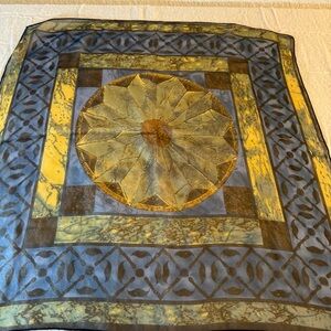 Anne Klein Silk Chiffon Square Scarf 21”x 21” Blue, yellow, green and black